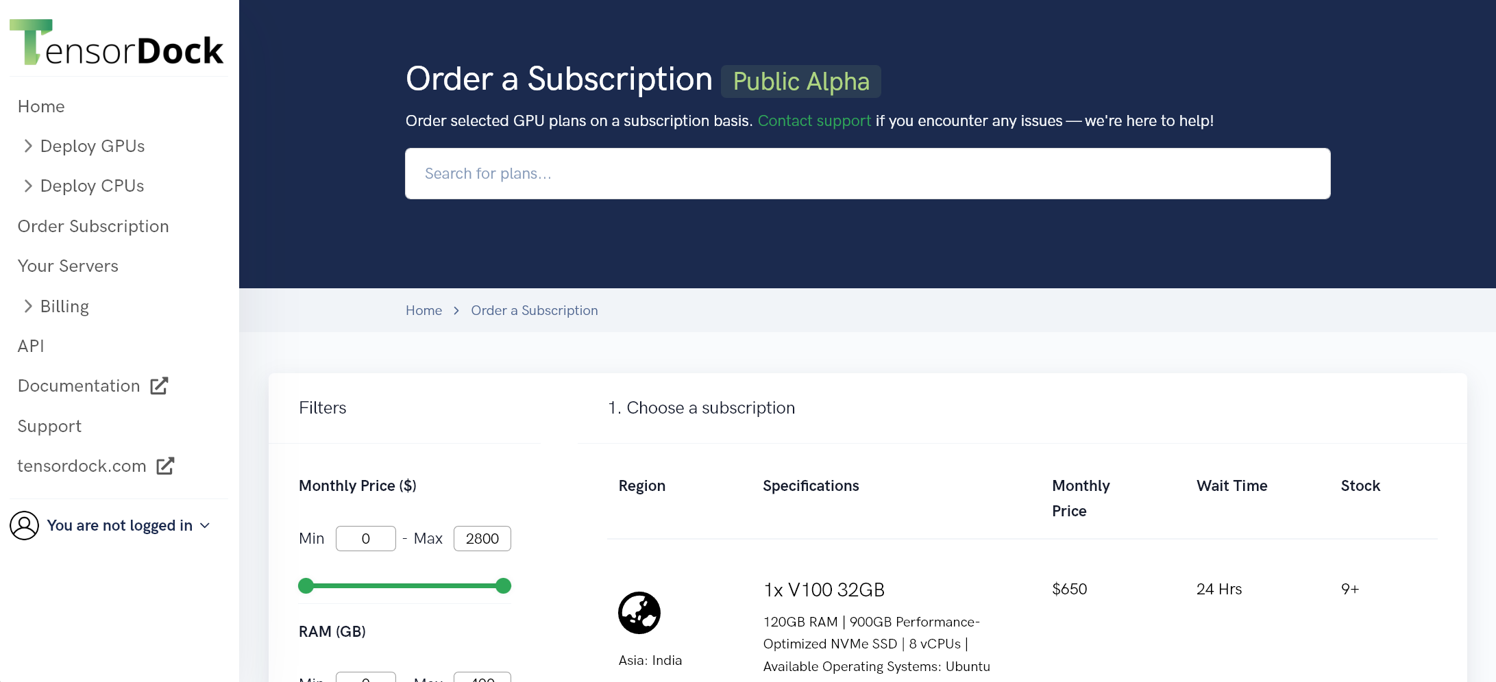 Subscription Ordering System Screenshot